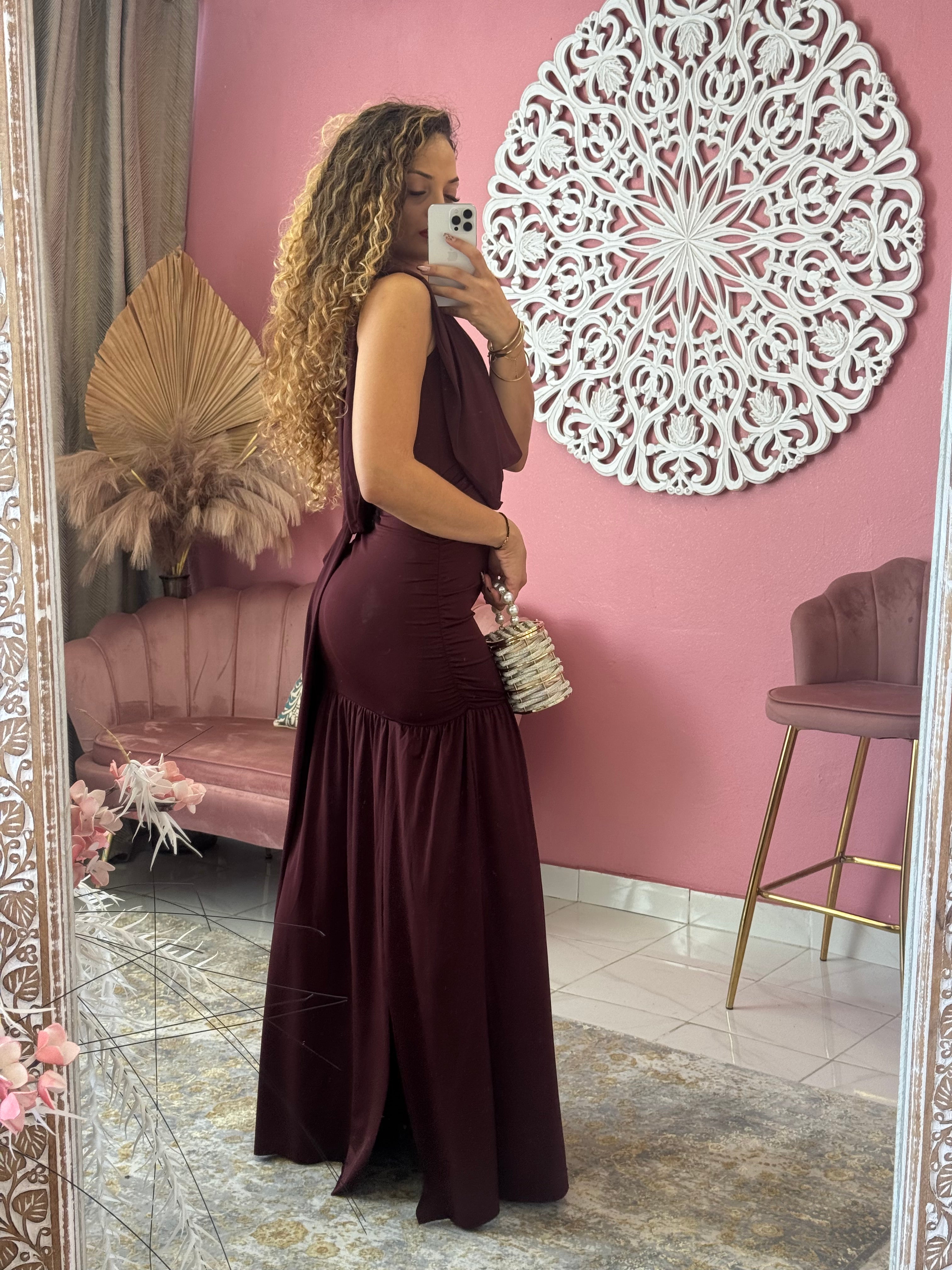 Robe longue drapé dos nue
